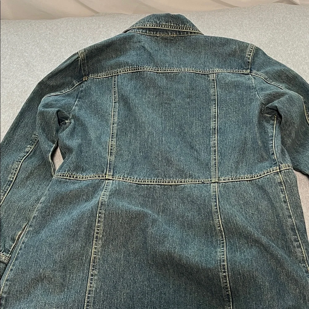 Vintage Y2K Duster Denim Jacket Coat Womens Medium Button Western Festival Long - Picture 10 of 13